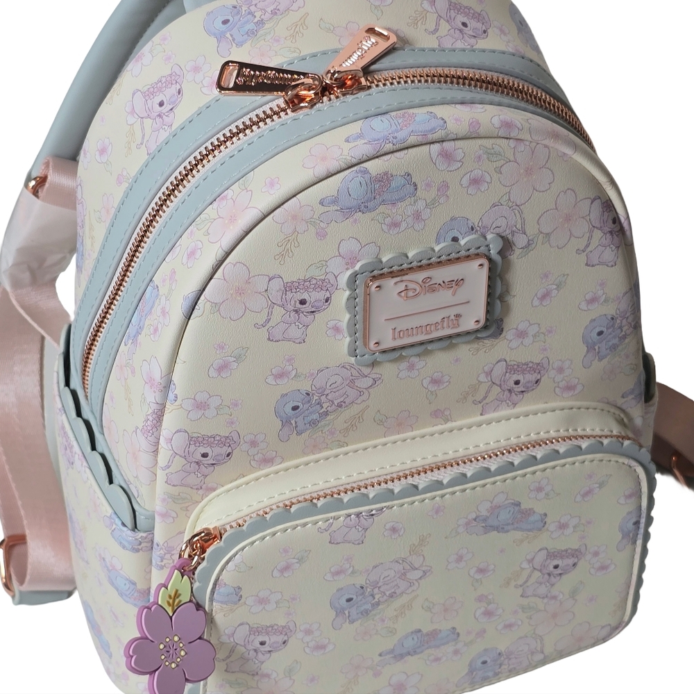 Loungefly Disney Stitch Cherry Blossom Mini Backpack NWT Pastel Floral - Picture 7 of 9